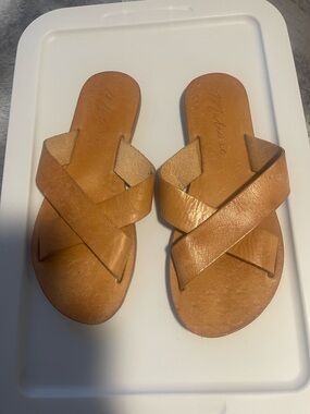 Matisse Tan Leather Crisscross Slide Sandals